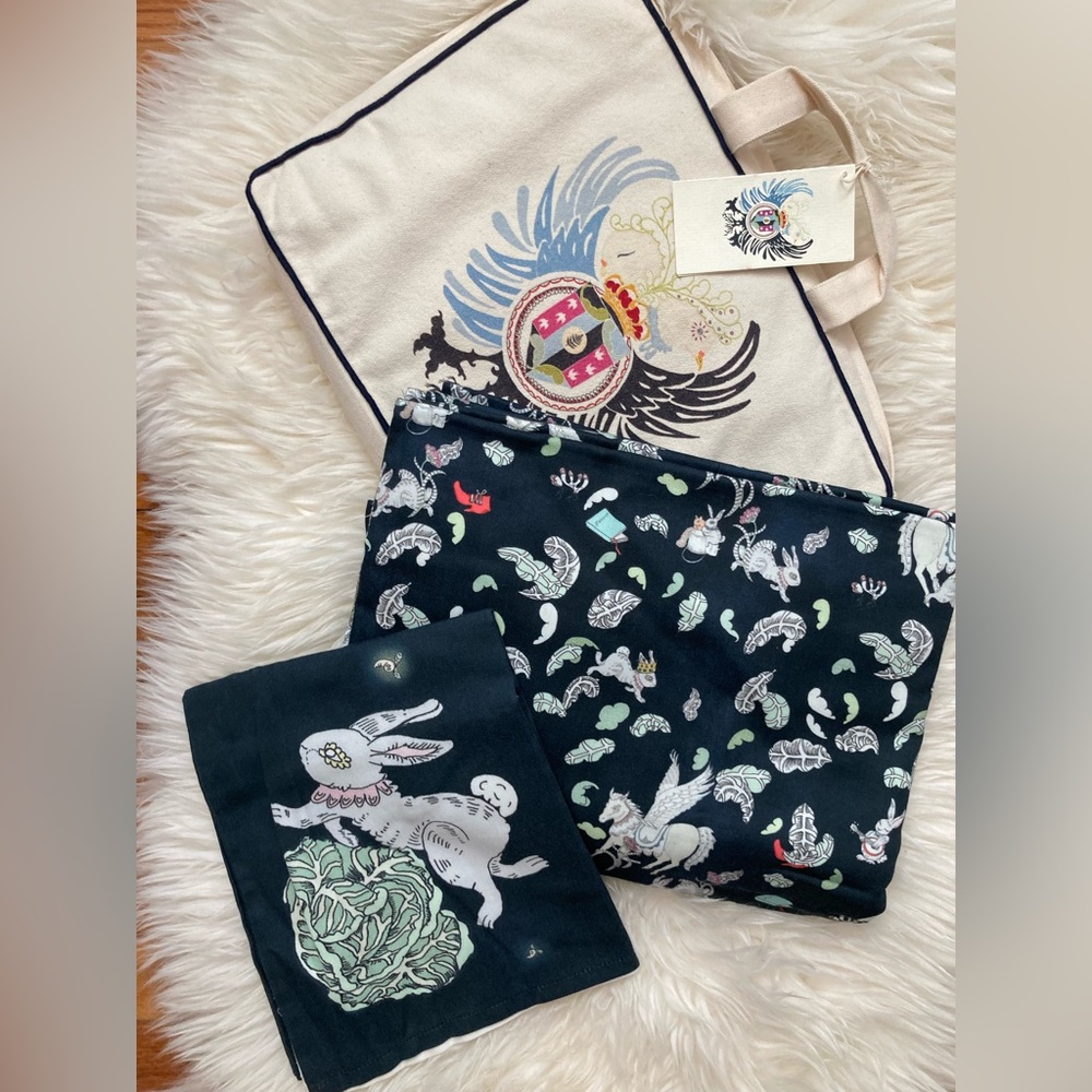 Whimsical Bunny & Pegasus duvet Set in canvas bag